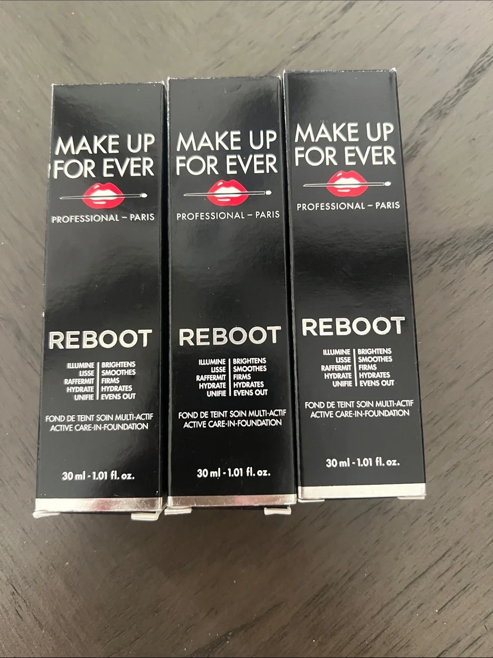 Make Up For Ever Reboot Foundation - Black Packaging  set of 3 Shade Y434